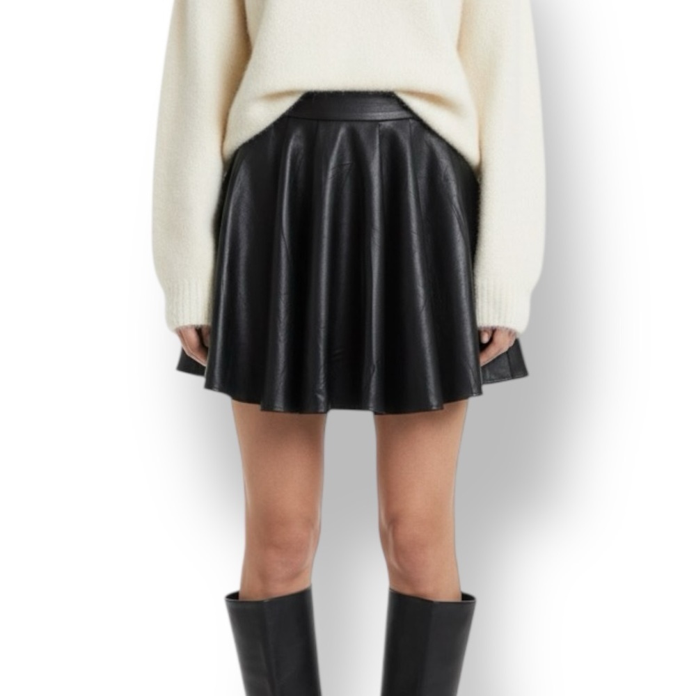 Eleven Paris Pleated Skirt Black Faux Leather Size 38